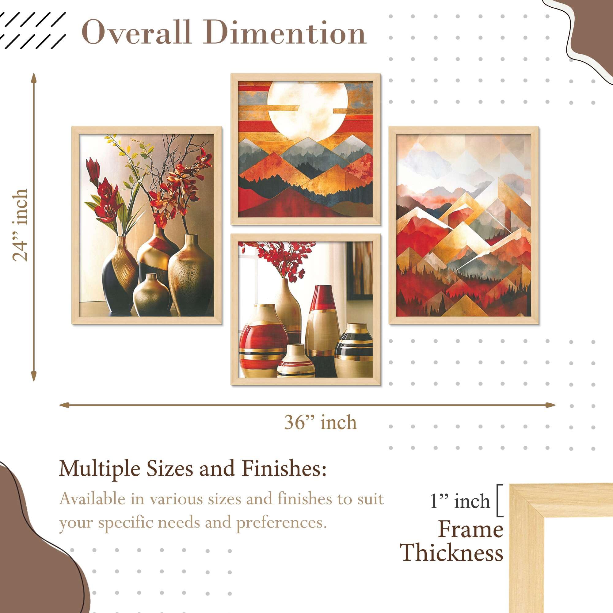 Vase & Mountain Wall Art Set – Abstract Sunset Landscape and Modern Floral Vase Canvas Prints | Elegant Home Decor for Living Room, Dining Room & Office ( 36X24 Inches ) (BLACKLUXE CRAFTS) - BLACKLUXECRAFTS
