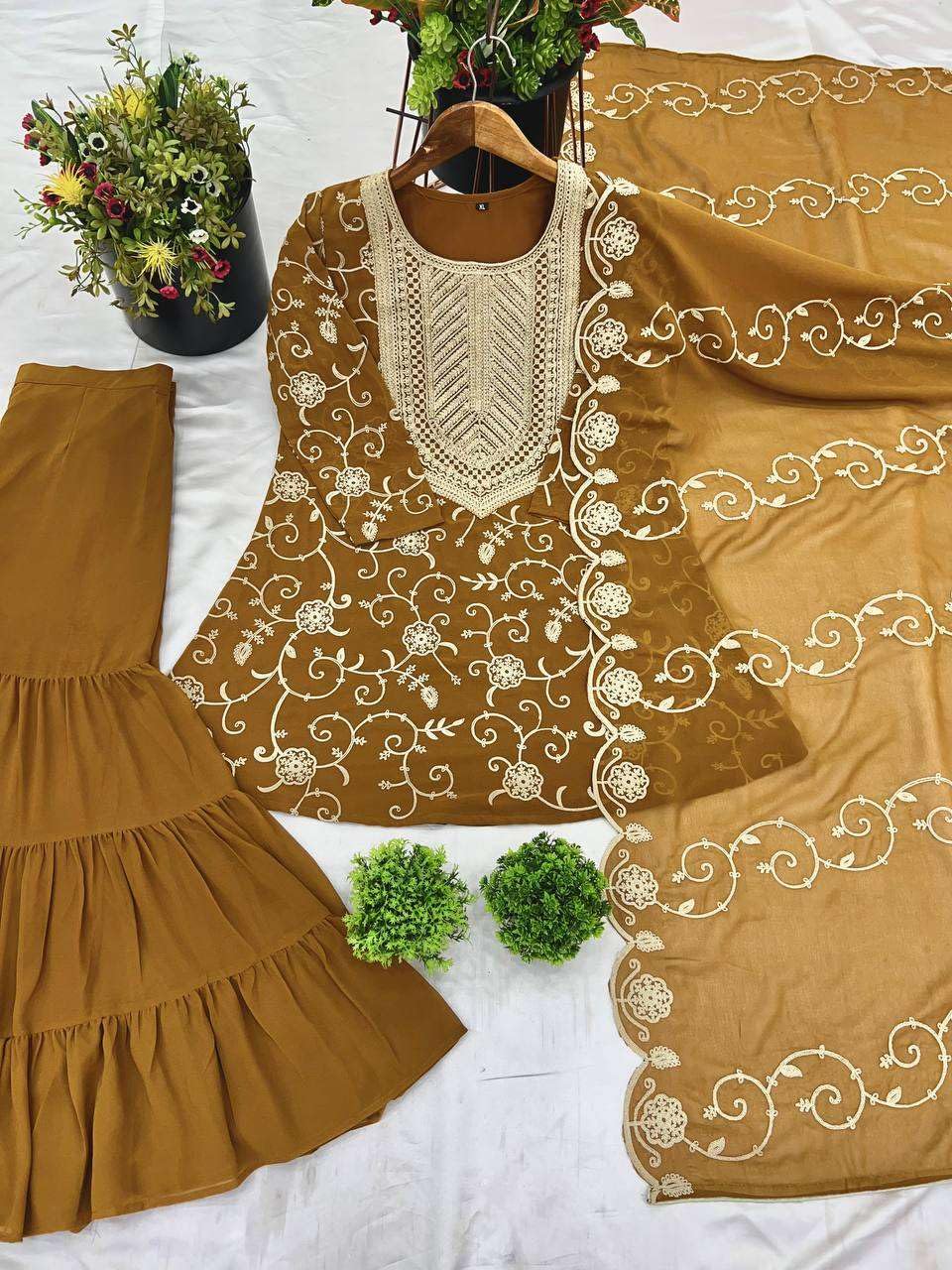 Embroidered Kurta Sharara Set with Dupatta – Designer Indian Wedding & Party Wear Outfit for Women (BLACKLUXE CRAFTS) - BLACKLUXECRAFTS