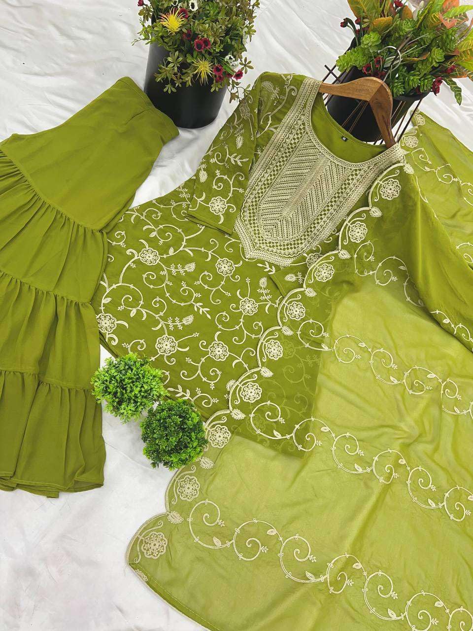 Embroidered Kurta Sharara Set with Dupatta – Designer Indian Wedding & Party Wear Outfit for Women (BLACKLUXE CRAFTS) - BLACKLUXECRAFTS