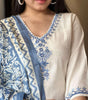 Elegant Cream Kurta Set with Blue Embroidery & Printed Dupatta | Women’s Ethnic Wear (BLACKLUXE CRAFTS) - BLACKLUXECRAFTS