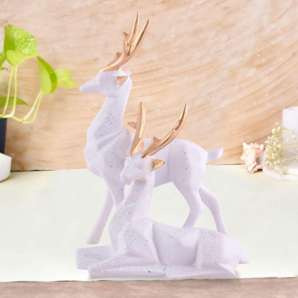 White Resin Deer Figurine Set with Golden Antlers – Elegant Reindeer Statues for Modern Home Décor & Gifting (BLACKLUXE CRAFTS) - BLACKLUXECRAFTS