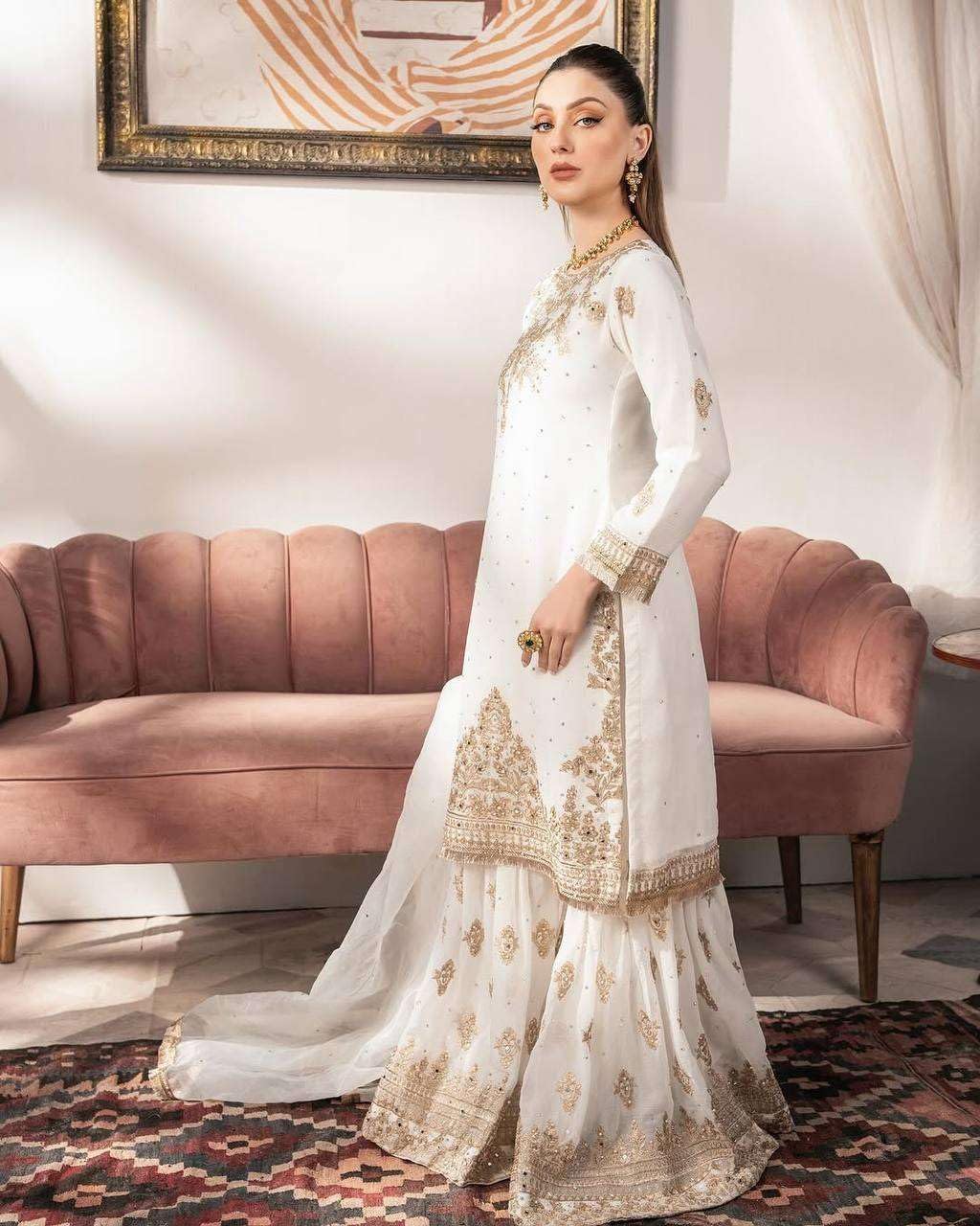 Women's Faux Georgette Embroidered Straight Kurti With Sharara and Dupatta Set (BLACKLUXE CRAFTS) - BLACKLUXECRAFTS