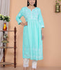 Women's Rayon Embroidered vcut Collar Anarkali Kurti with Pant (Sky Blue) (BLACKLUXE CRAFTS) - BLACKLUXECRAFTS