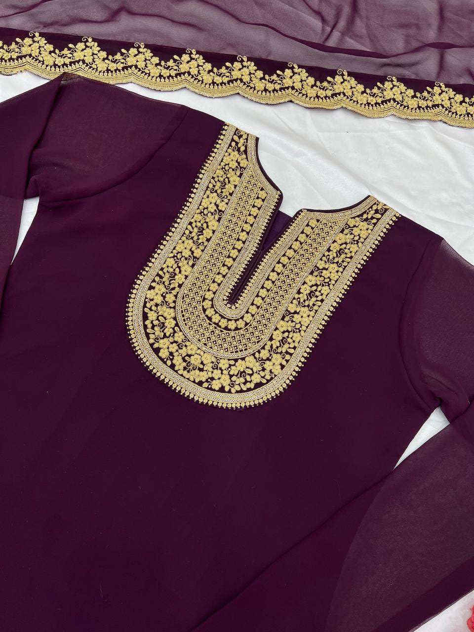 Women's Faux Georgette Embroidered Kurti With Plazzo and Dupatta Set (BLACKLUXE CRAFTS) - BLACKLUXECRAFTS