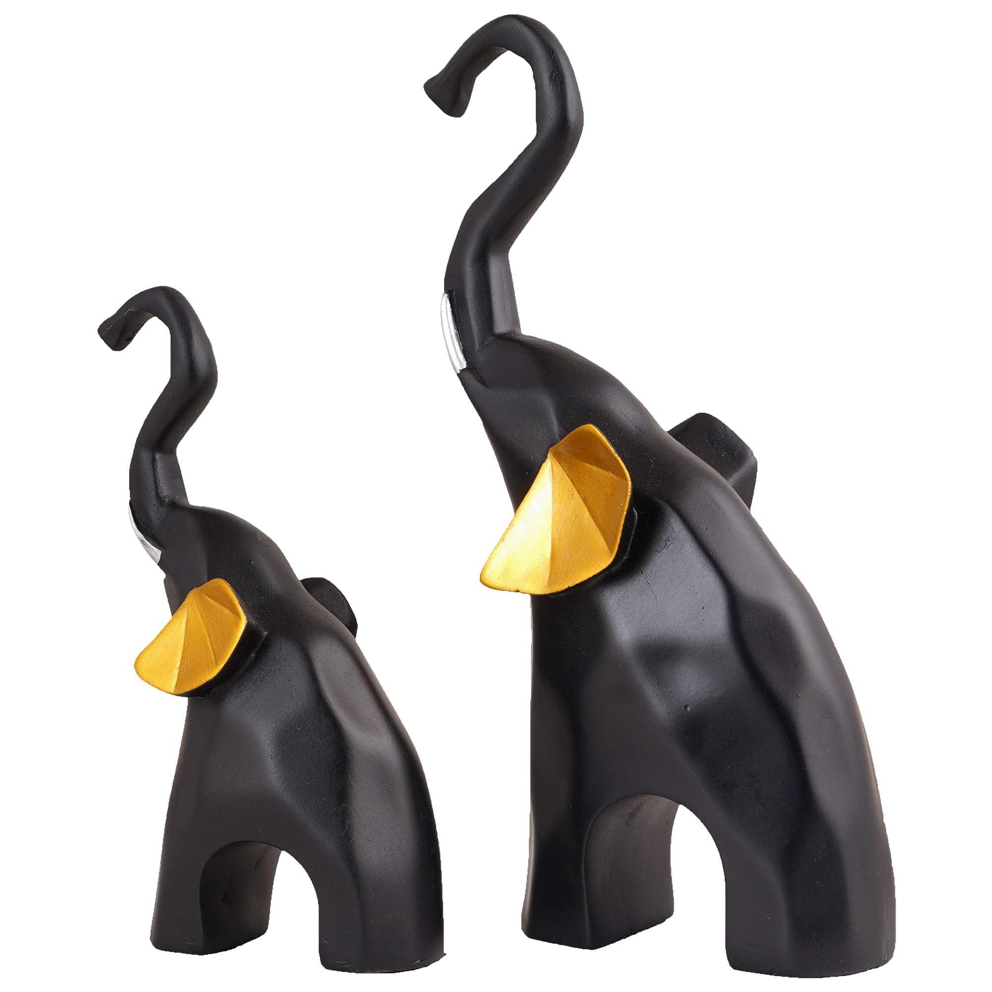 Modern Black & Gold Elephant Figurine Set – Handmade Resin Elephant Statues for Good Luck, Feng Shui & Home Décor (Set Of 2) (BLACKLUXE CRAFTS) - BLACKLUXECRAFTS