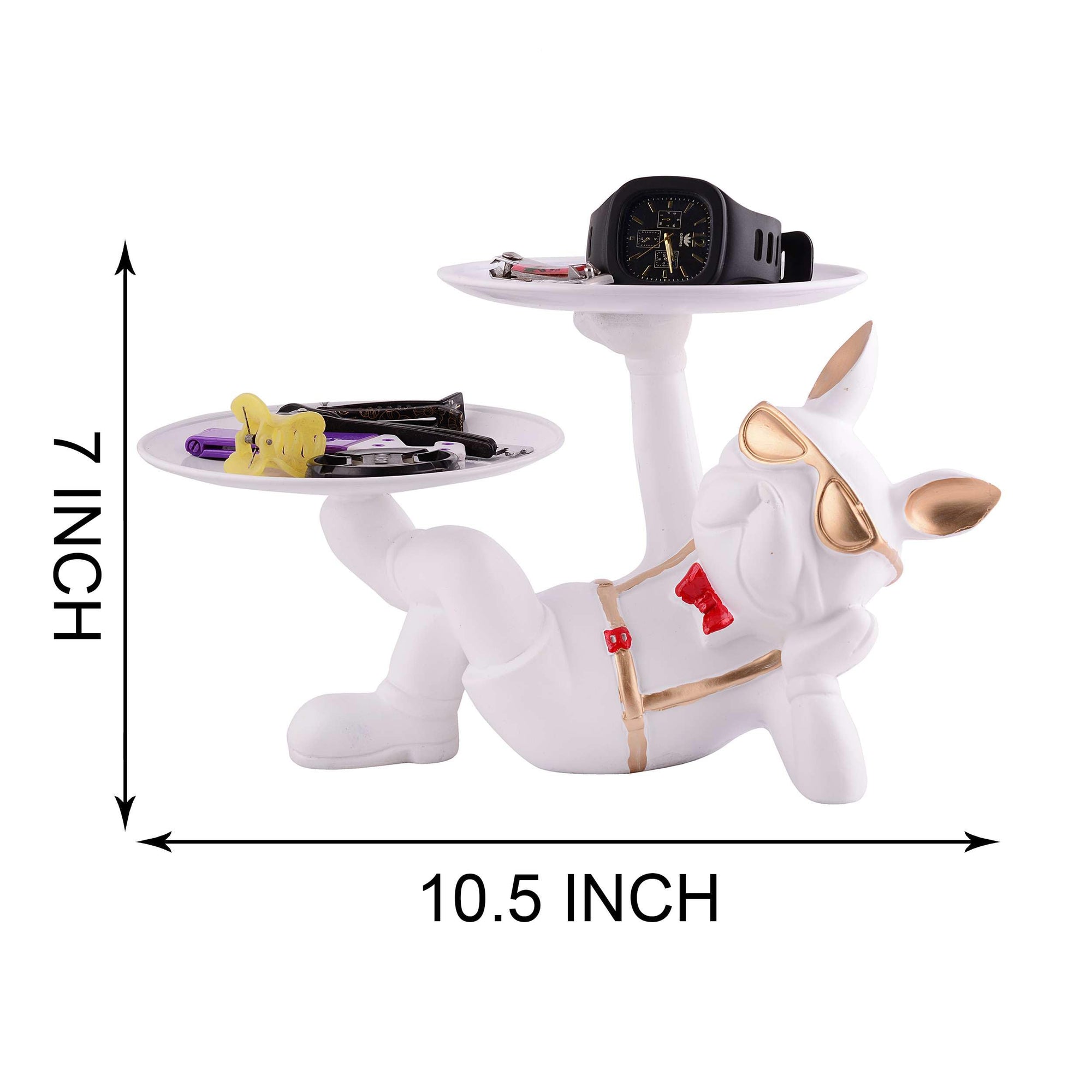 White Bulldog Butler Statue with Double Tray – Modern Resin Dog Figurine Organizer for Keys, Watches & Home Décor (BLACKLUXE CRAFTS) - BLACKLUXECRAFTS