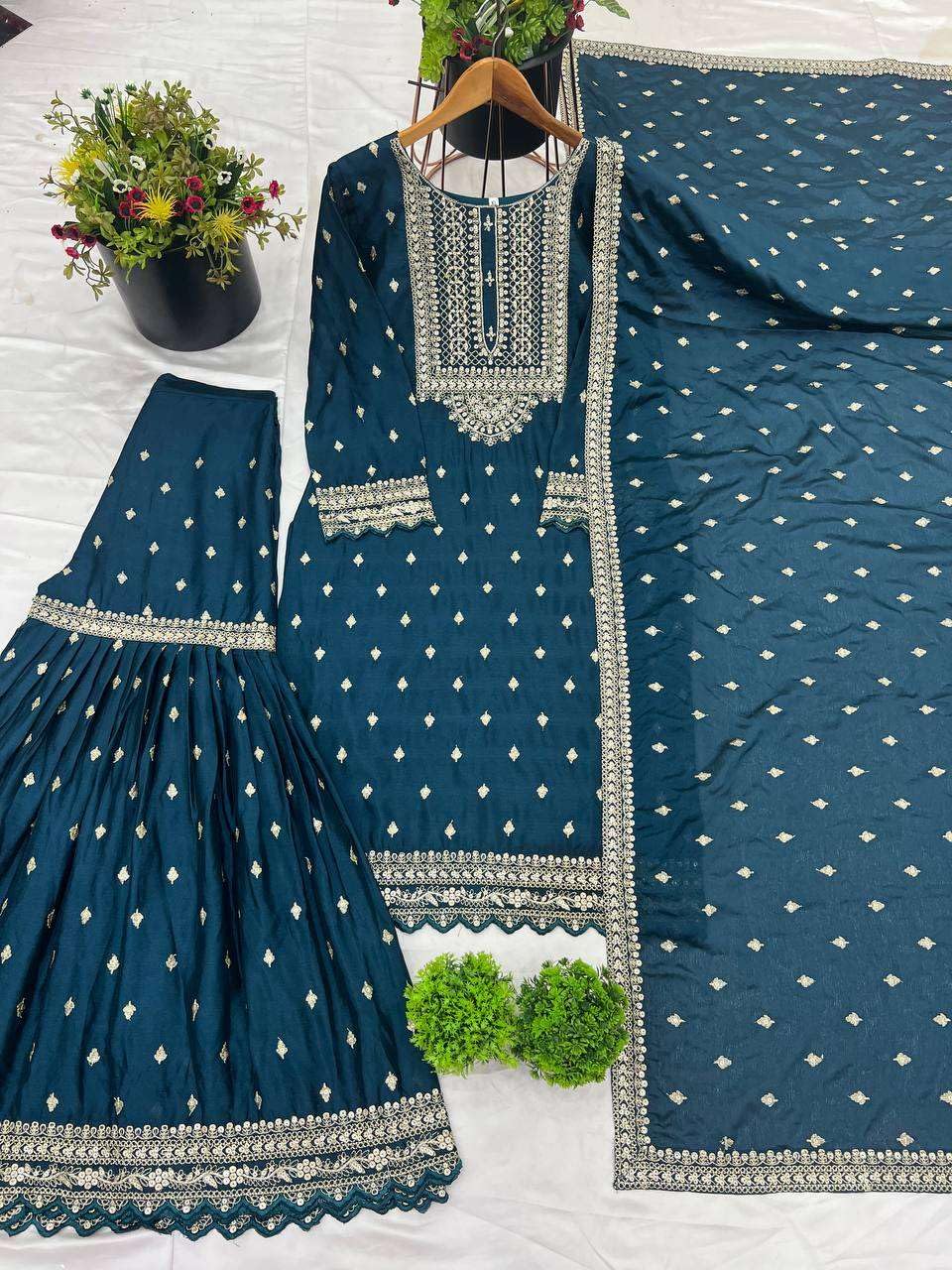 Embroidered Sharara Suit with Dupatta – Designer Party Wear Indian Outfit for Women (BLACKLUXE CRAFTS) - BLACKLUXECRAFTS