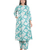 Women's Cotton Floral Printed Mandarin Collar A-Line Kurti with Pant (Sky Blue) (BLACKLUXE CRAFTS) - BLACKLUXECRAFTS
