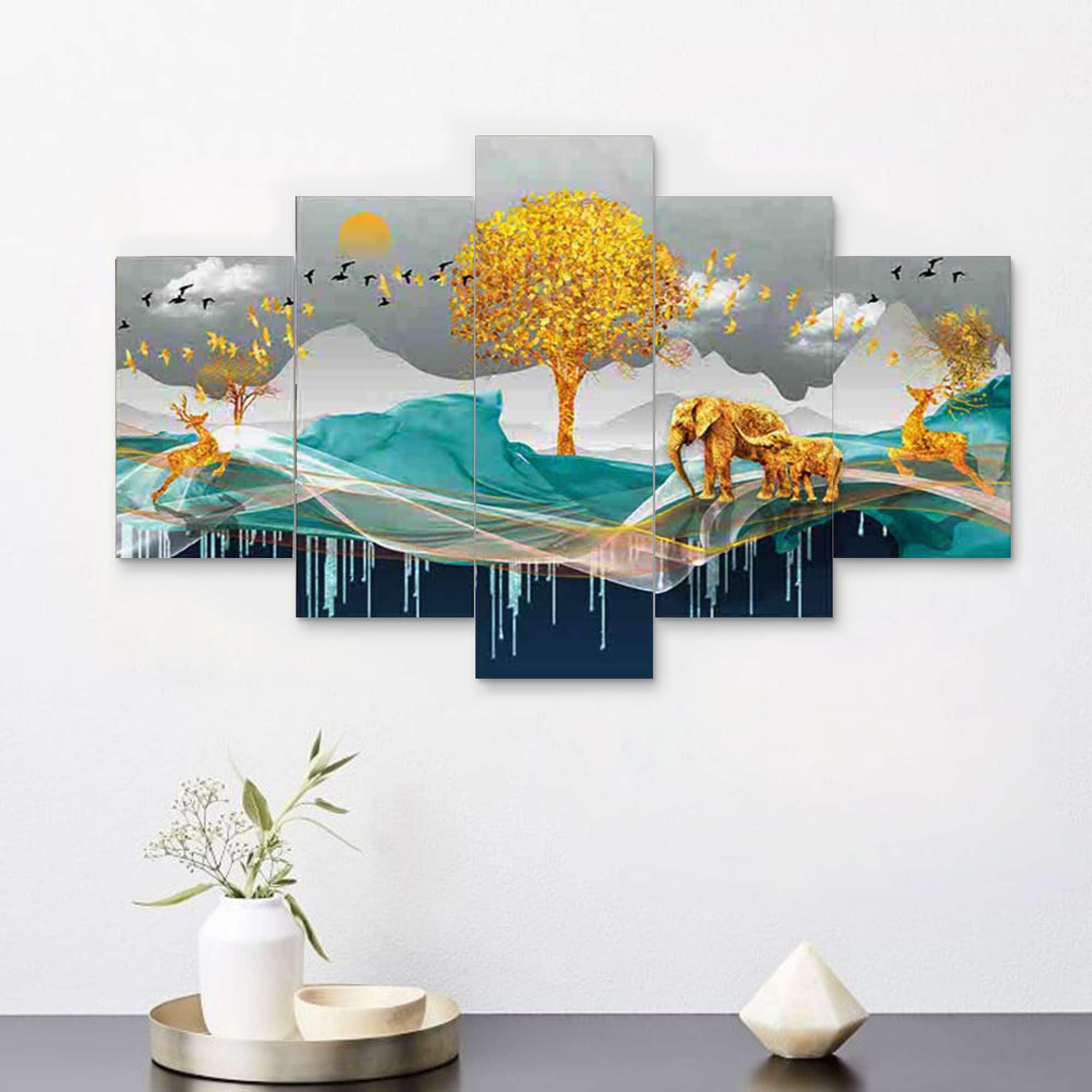 BLACKLUXE LIFESTYLE LTD Set of Five MDF Framed 3D Wall Painting for Home Decoration, Big Size Painting for Living Room, Bedroom (17x30 inches) WE 29 - BLACKLUXECRAFTS