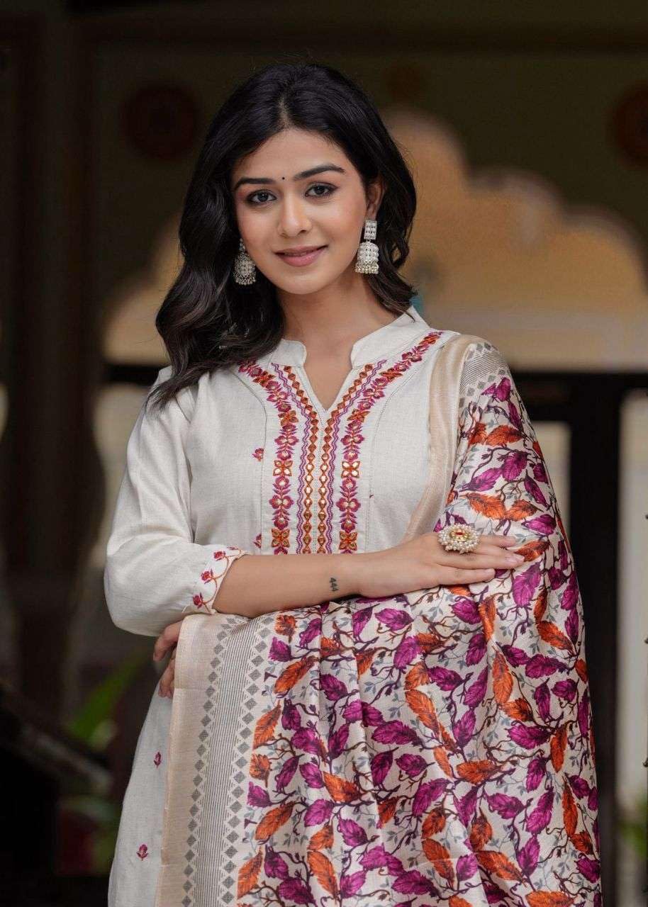 Women's Cotton Embroidered Straight Kurti With Pant and Dupatta Set (BLACKLUXE CRAFTS) - BLACKLUXECRAFTS