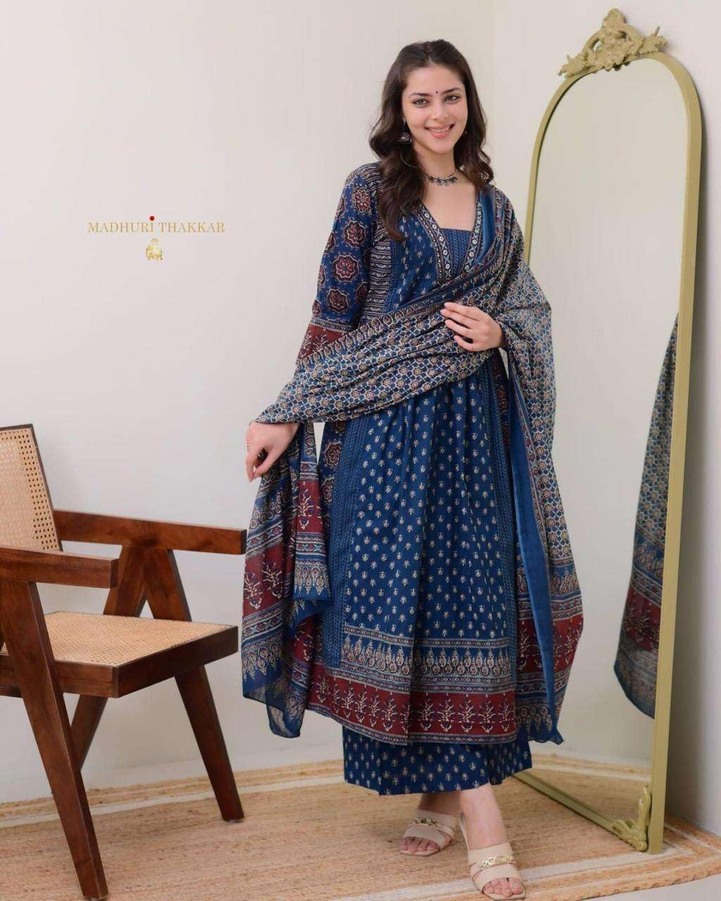 Navy Blue Block Print Cotton Kurta Set with Dupatta – Traditional Indian Ethnic Wear for Women (BLACKLUXE CRAFTS) - BLACKLUXECRAFTS