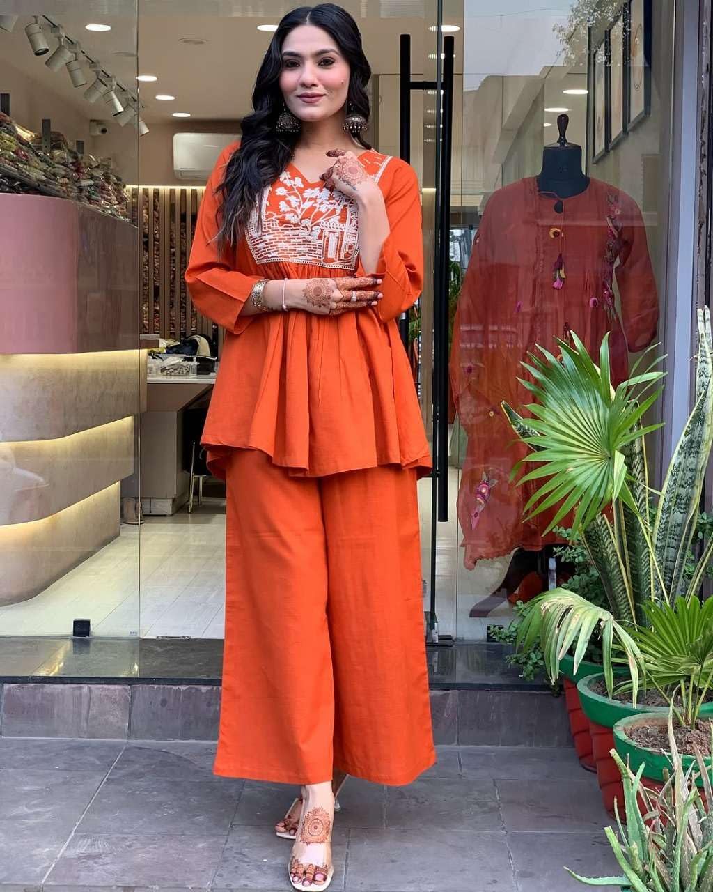 Embroidered Kurti with Palazzo Set – Women’s Peplum Style Ethnic Co-ord Outfit (BLACKLUXE CRAFTS) - BLACKLUXECRAFTS