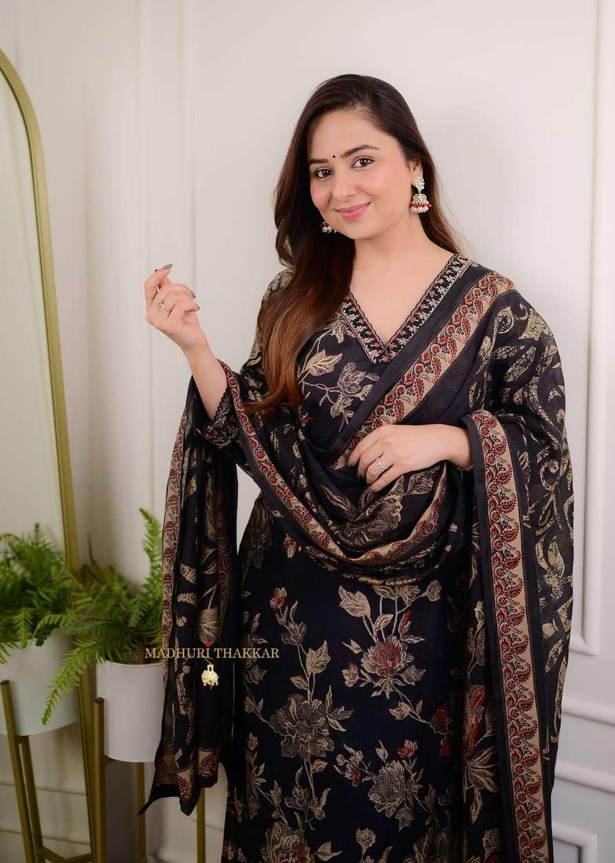 Black Floral Printed Kurta Set with Dupatta – Women’s Ethnic Suit for Festive & Casual Wear (BLACKLUXE CRAFTS) - BLACKLUXECRAFTS