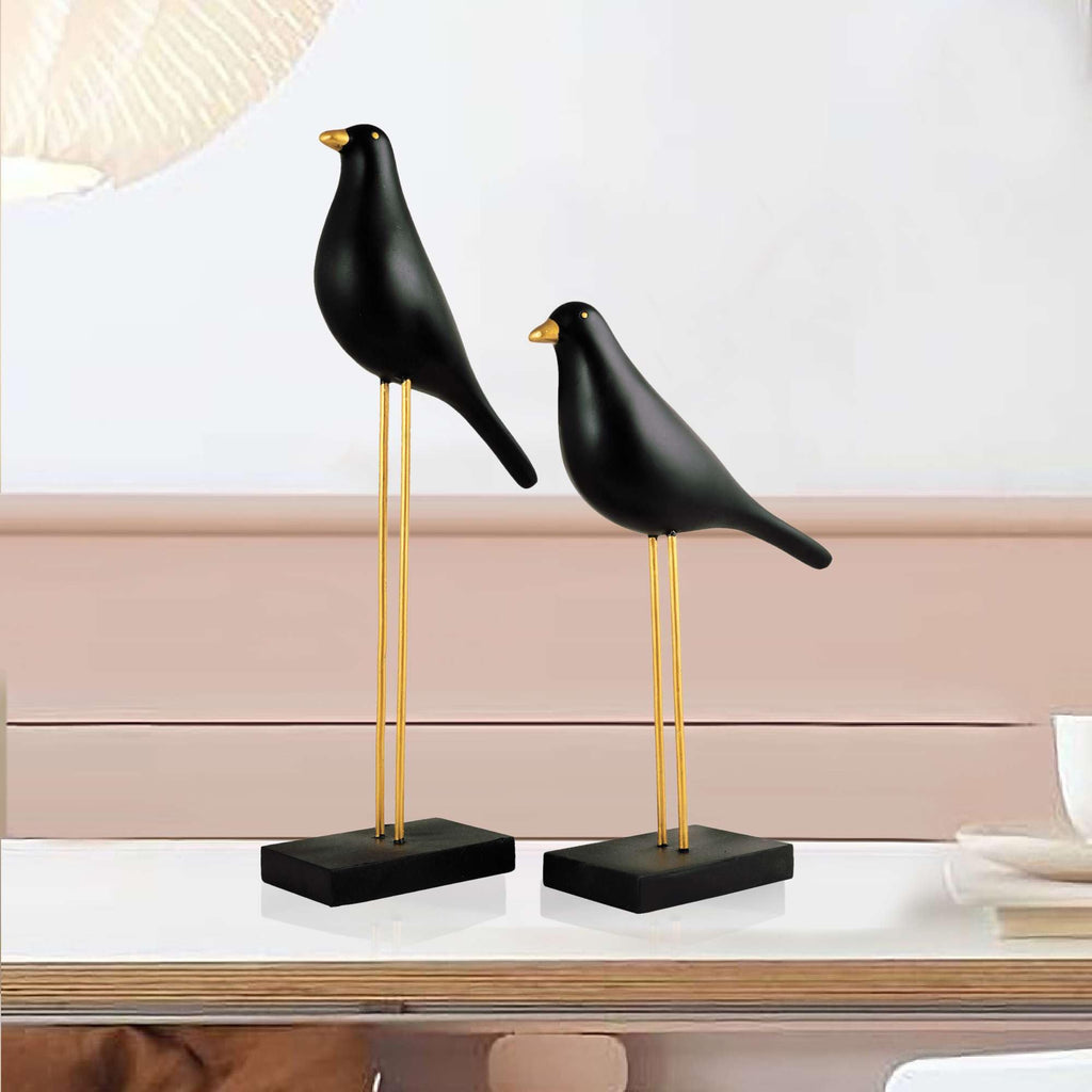 Elegant Black Bird Figurines on Golden Stand – Handmade Resin Decorative Sculpture Set for Modern Home & Office Decor (BLACKLUXE CRAFTS) - BLACKLUXECRAFTS