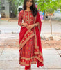 Women's Cotton Anarkali Embroidery red Designer Long Anarkali Kurti With Pant and Dupatta Set (BLACKLUXE CRAFTS) - BLACKLUXECRAFTS