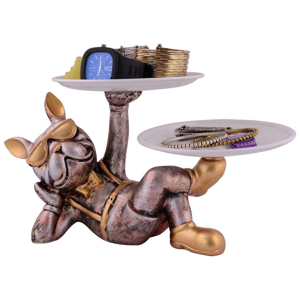 Vintage Bulldog Figurine Jewelry & Watch Holder – Resin Dog Statue with Sunglasses, Double Tray Decorative Storage for Home Décor (BLACKLUXE CRAFTS) - BLACKLUXECRAFTS