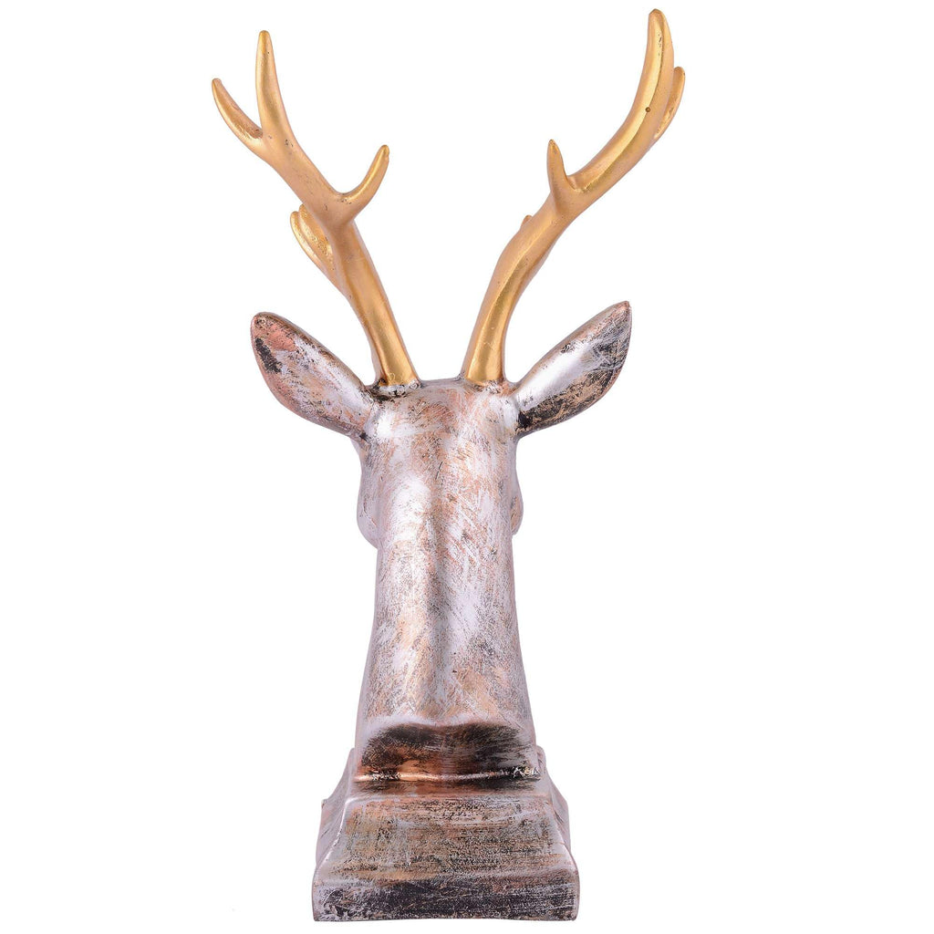 Golden Antler Deer Head Sculpture – Silver Resin Stag Bust Figurine for Home, Office & Luxury Décor (BLACKLUXE CRAFTS) - BLACKLUXECRAFTS