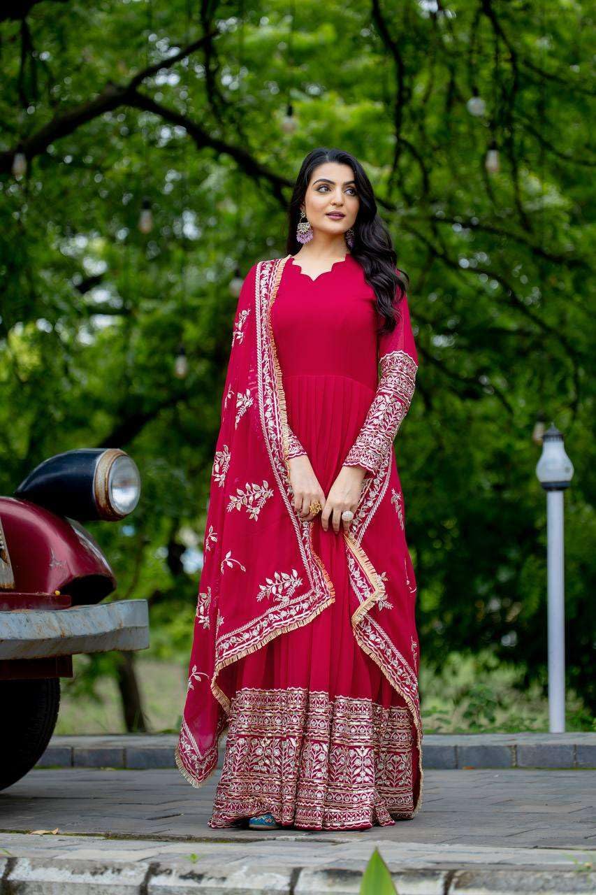 Maroon Anarkali Gown with Heavy Golden Embroidery & Dupatta | Designer Indian Pakistani Wedding Dress for Women (BLACKLUXE CRAFTS) - BLACKLUXECRAFTS