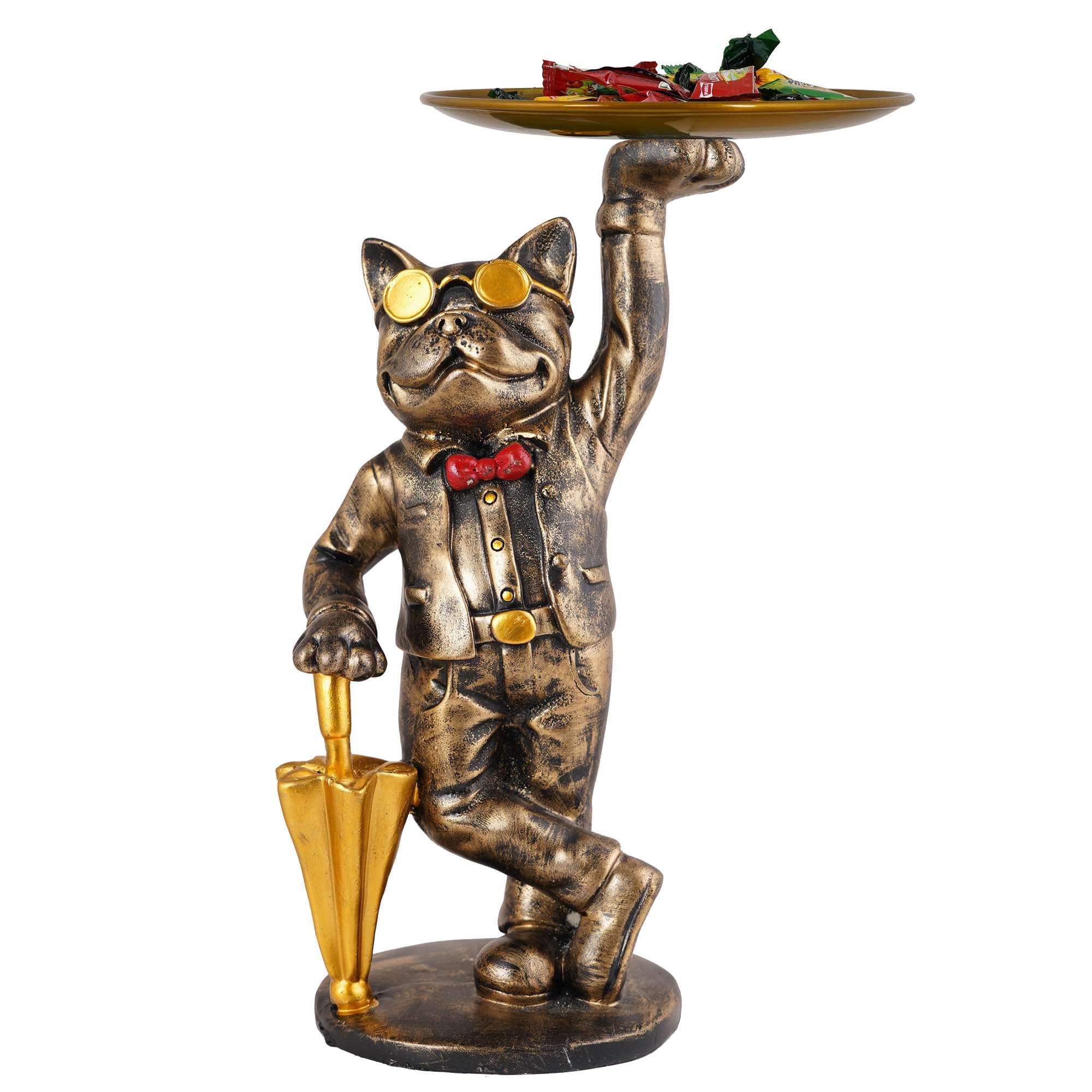 Vintage Gold Bulldog Butler Statue with Tray – Resin Dog Figurine Candy Dish & Decorative Organizer for Home Décor (BLACKLUXE CRAFTS) - BLACKLUXECRAFTS