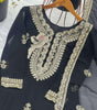 Women's Faux Georgette Embroidered Straight Kurti with Palazzo & Dupatta Set (BLACKLUXE CRAFTS) - BLACKLUXECRAFTS