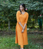 Women's Cotton V-neck Solid Straight Kurti With Pant Purple Or Orange (BLACKLUXE CRAFTS) - BLACKLUXECRAFTS
