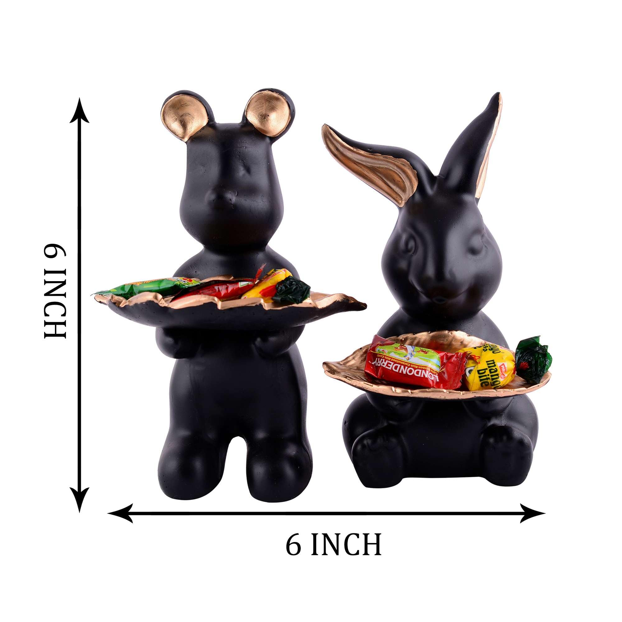 Handmade Resin Animal Candy Holder Set – Black Bunny & Bear Decorative Snack Tray | Modern Home Decor & Tabletop Gift from India (BLACKLUXE CRAFTS) - BLACKLUXECRAFTS