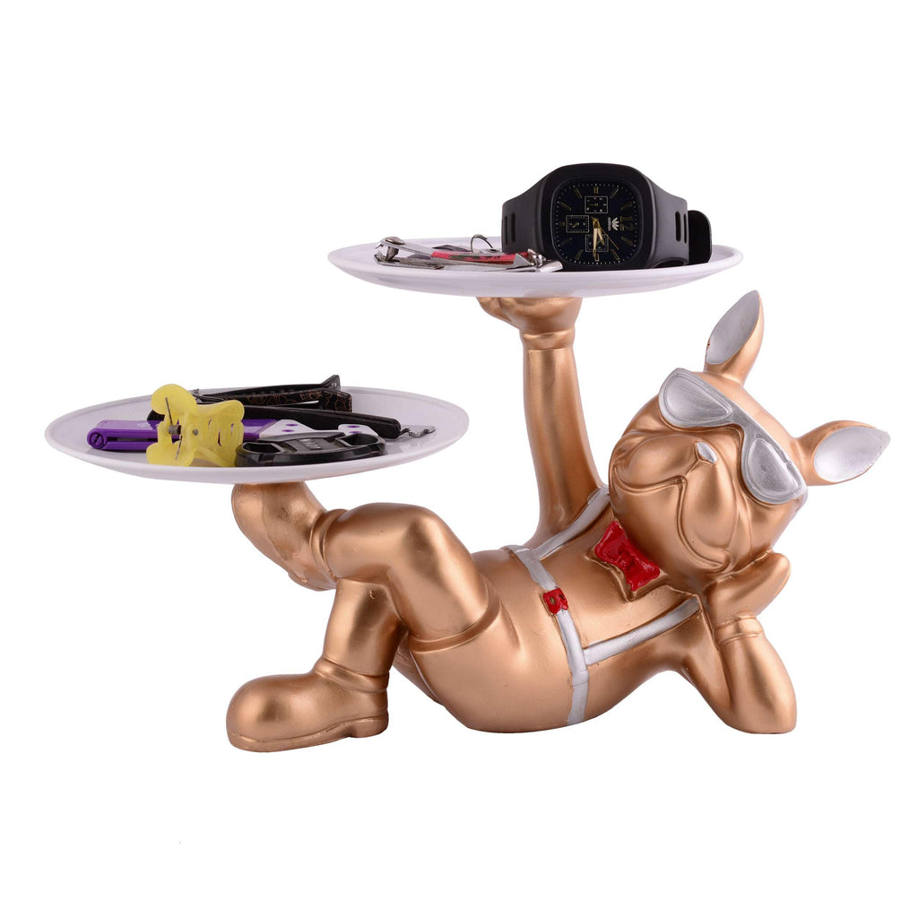Golden Bulldog Butler Statue with Double Tray – Luxury Resin Dog Figurine Organizer for Watches, Keys & Home Décor (BLACKLUXE CRAFTS) - BLACKLUXECRAFTS