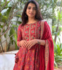 Women's Cotton Anarkali Embroidery red Designer Long Anarkali Kurti With Pant and Dupatta Set (BLACKLUXE CRAFTS) - BLACKLUXECRAFTS