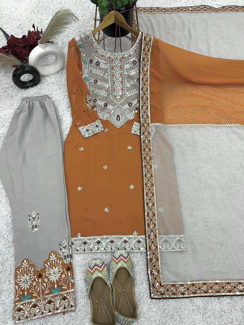 Mustard Embroidered Pakistani Salwar Kameez with Dupatta | Designer Eid & Wedding Wear for Women | Luxury Ethnic Outfit (BLACKLUXE CRAFTS) - BLACKLUXECRAFTS