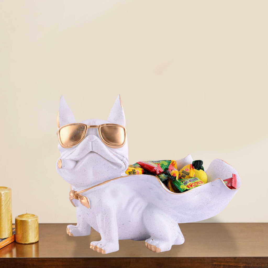 Cool Bulldog Candy Bowl Statue with Sunglasses – Resin Dog Figurine Snack Holder & Decorative Storage for Home Décor (BLACKLUXE CRAFTS) - BLACKLUXECRAFTS
