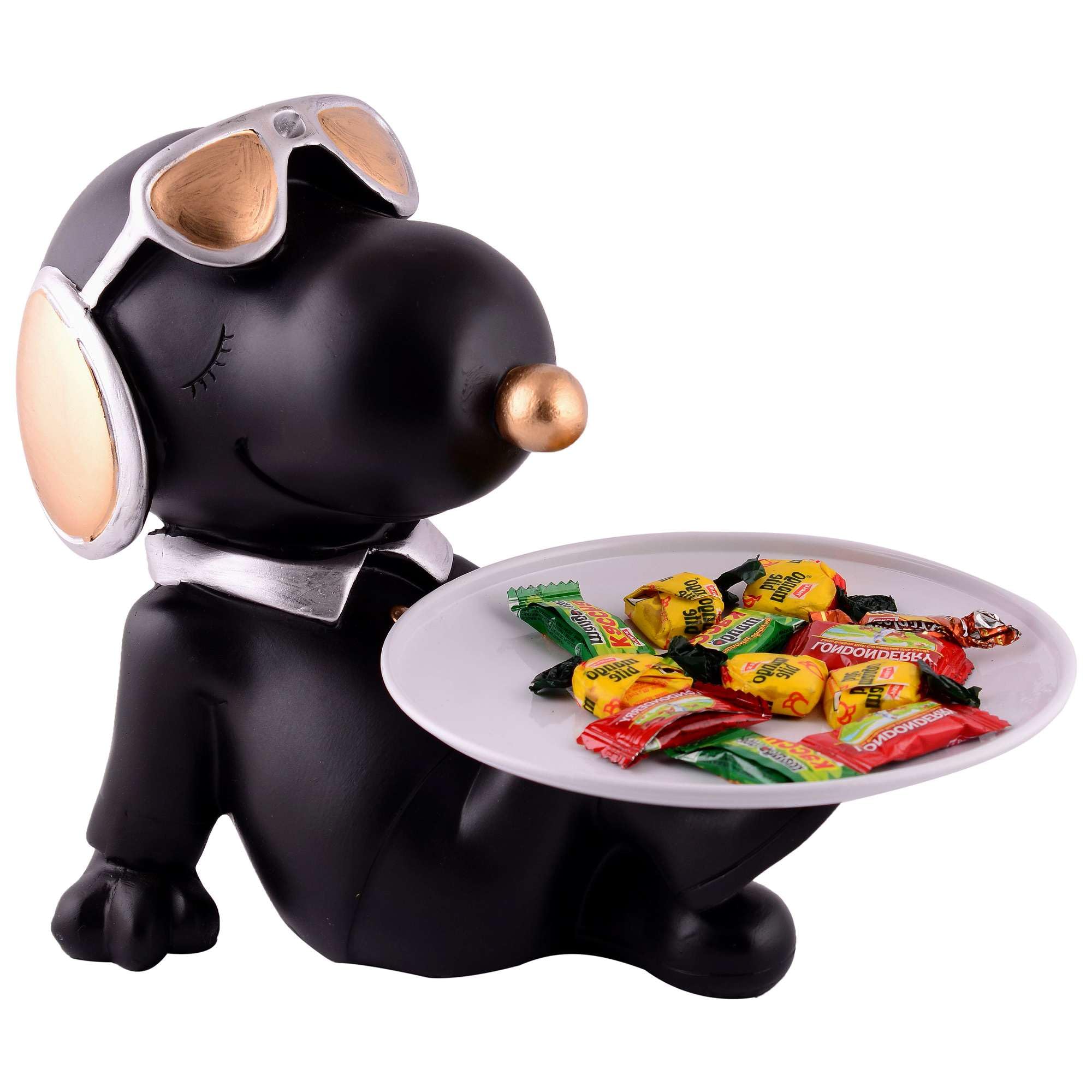Black Dog Figurine with Tray – Handcrafted Resin Puppy Statue Candy & Snack Holder for Modern Home Décor (BLACKLUXE CRAFTS) - BLACKLUXECRAFTS
