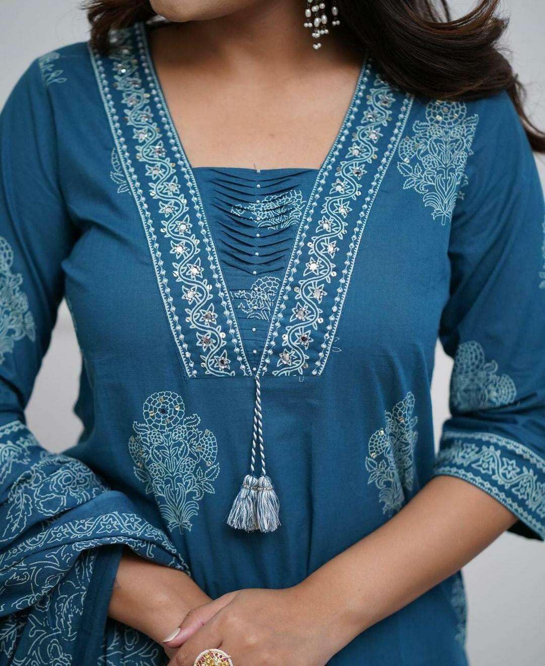 Embroidered Cotton Kurta Set with Dupatta – Elegant Indian Ethnic Wear for Women (BLACKLUXE CRAFTS) - BLACKLUXECRAFTS