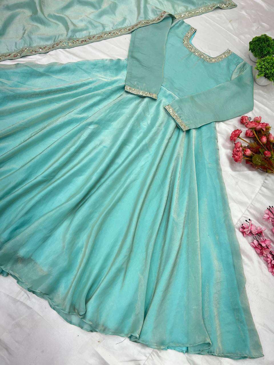 Women's Fandy Silk Embroidered Anarkali Kurti Gown With Dupatta Set (BLACKLUXE CRAFTS) - BLACKLUXECRAFTS