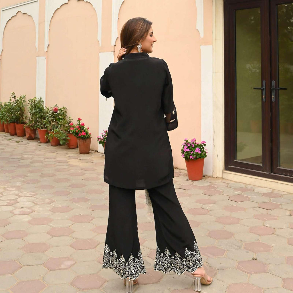 Elegant Black Kurti with Palazzo Pants – Women’s Designer Embroidered Party & Casual Wear Set (BLACKLUXE CRAFTS) - BLACKLUXECRAFTS