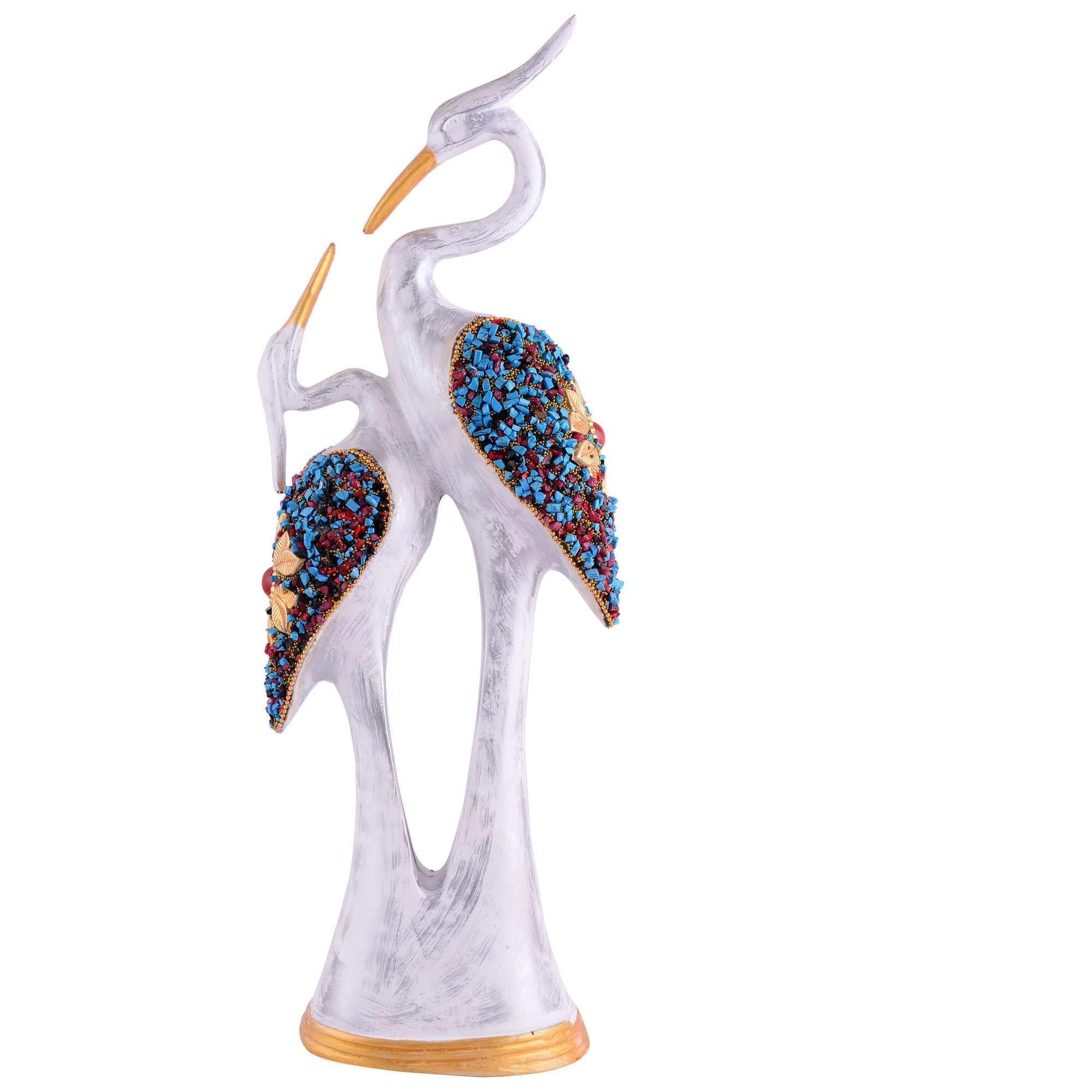 Handcrafted Crane Couple Resin Sculpture – White Bird Figurine with Colorful Gemstone Detail for Luxury Home Decor & Modern Living Room Accent (BLACKLUXE CRAFTS) - BLACKLUXECRAFTS