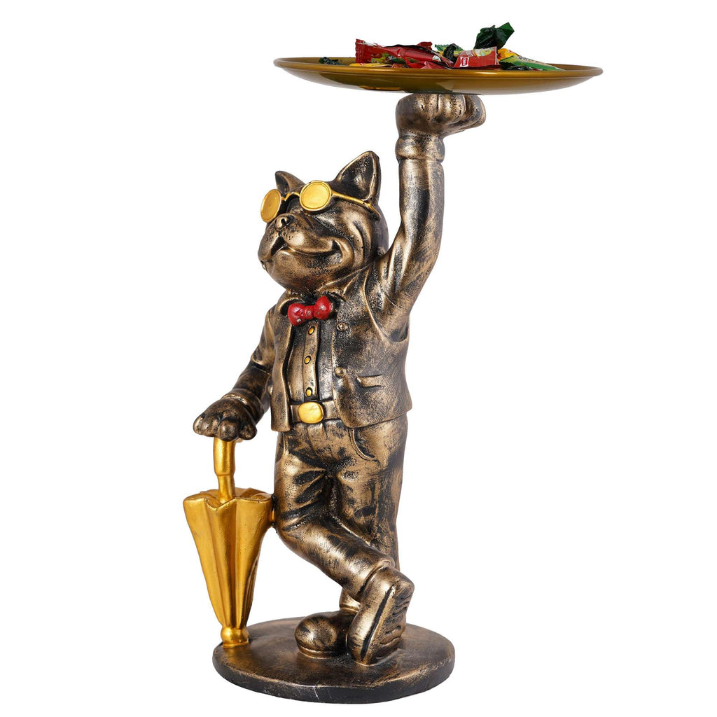 Vintage Gold Bulldog Butler Statue with Tray – Resin Dog Figurine Candy Dish & Decorative Organizer for Home Décor (BLACKLUXE CRAFTS) - BLACKLUXECRAFTS