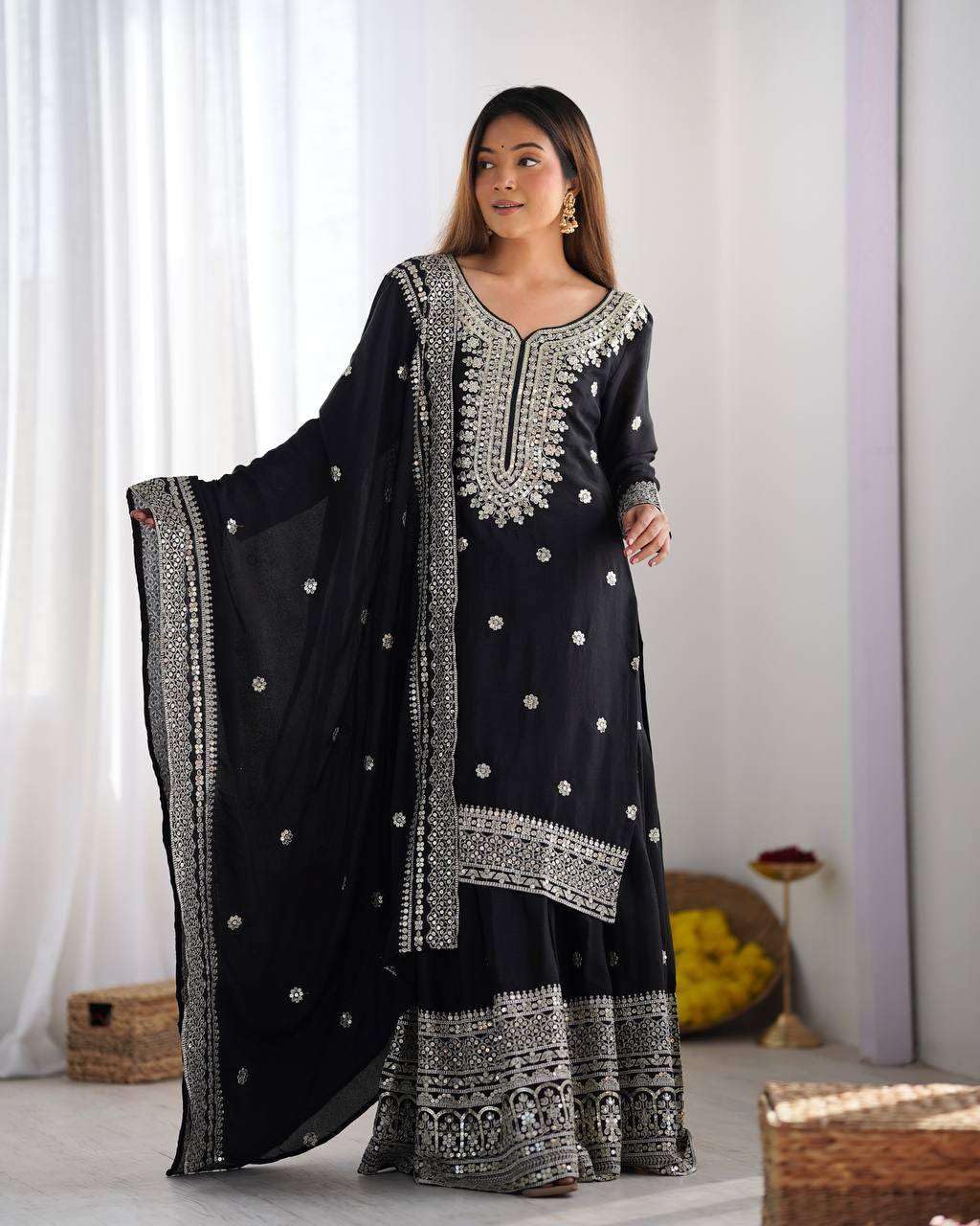 Mirror Work Sharara Suit with Dupatta | Indian Designer Ethnic Wear | Party & Wedding Outfit for Women (BLACKLUXE CRAFTS) - BLACKLUXECRAFTS
