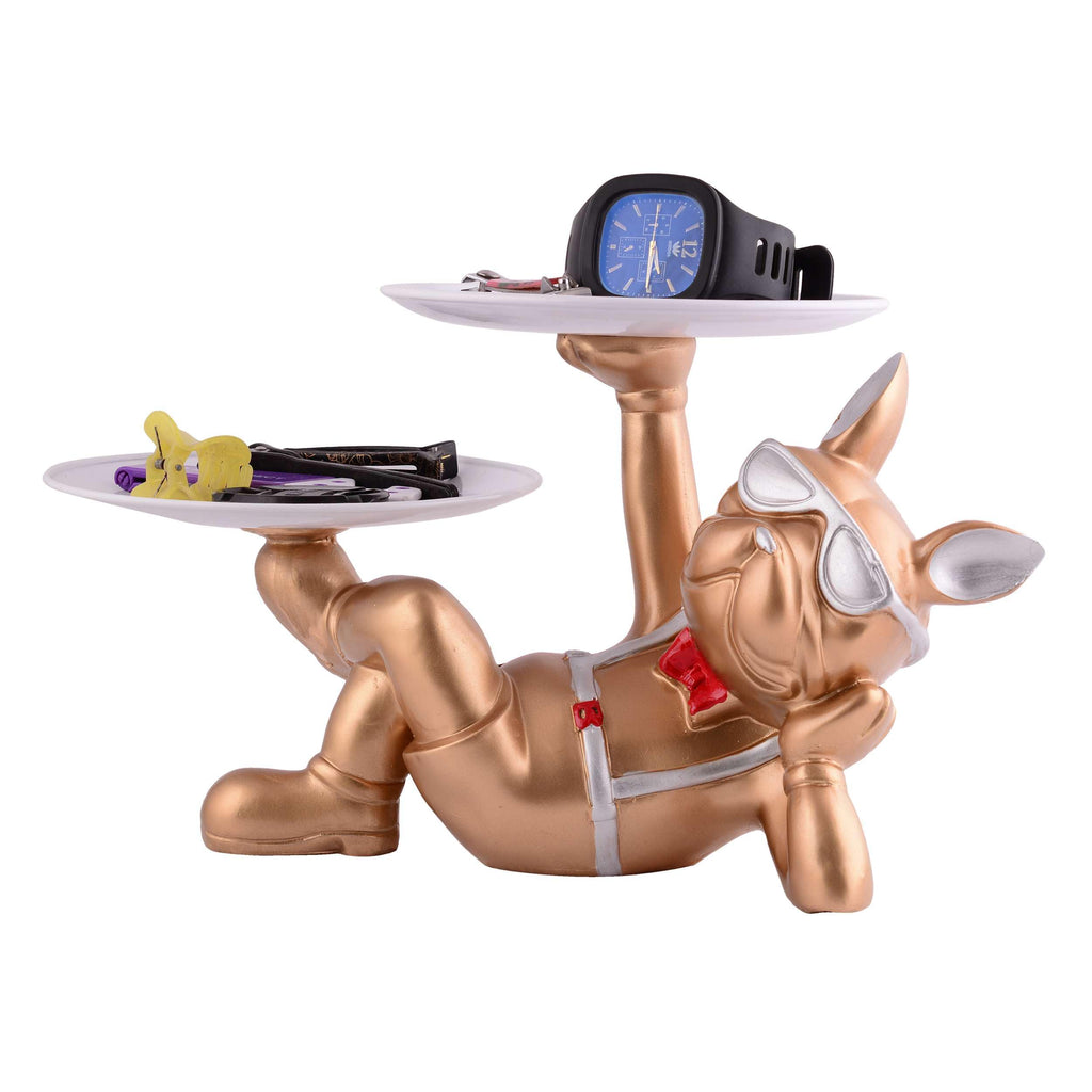 Golden Bulldog Butler Statue with Double Tray – Luxury Resin Dog Figurine Organizer for Watches, Keys & Home Décor (BLACKLUXE CRAFTS) - BLACKLUXECRAFTS