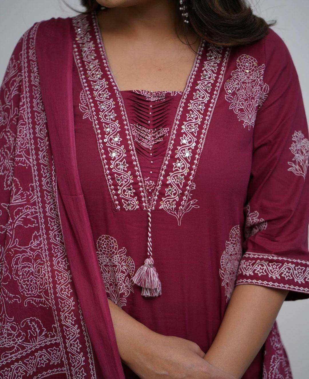 Embroidered Cotton Kurta Set with Dupatta – Elegant Indian Ethnic Wear for Women (BLACKLUXE CRAFTS) - BLACKLUXECRAFTS