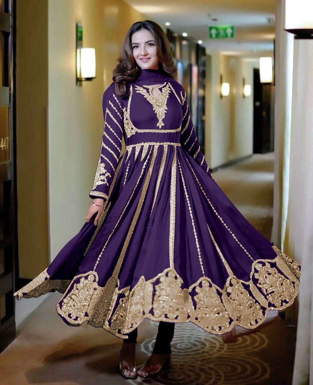 Women's Faux Georgette Embroidered Sequence Work Anarkali Kurti Gown with Net Dupatta (BLACKLUXE CRAFTS) - BLACKLUXECRAFTS