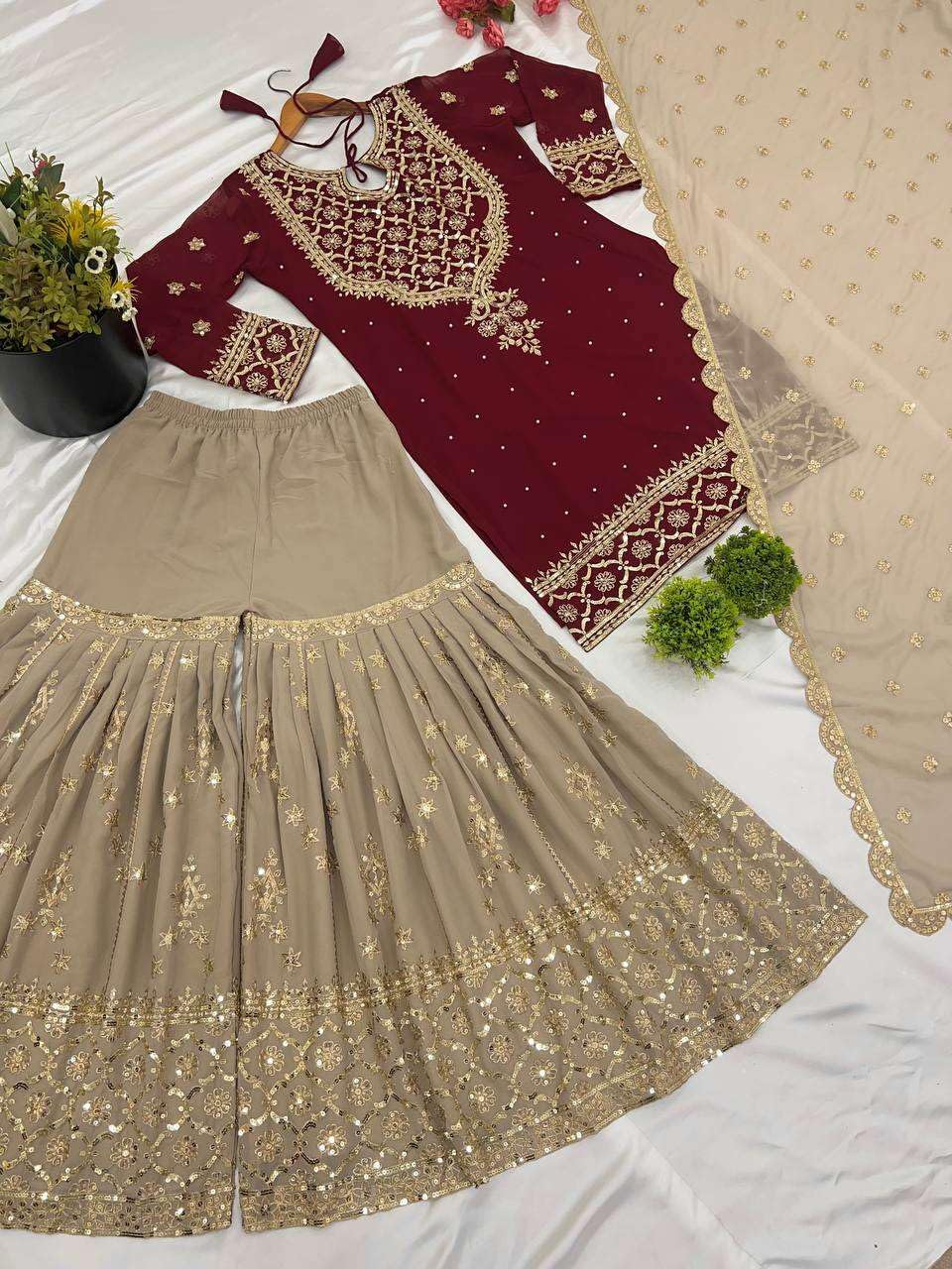 Teal Embroidered Sharara Suit with Dupatta | Designer Party Wear Outfit for Women | Traditional Indian Wedding & Festive Dress (BLACKLUXE CRAFTS) - BLACKLUXECRAFTS