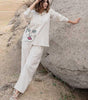 Women’s Off-White Cotton Co-Ord Set – Long Sleeve Shirt with Abstract Face Print & Straight Pants (BLACKLUXE CRAFTS) - BLACKLUXECRAFTS