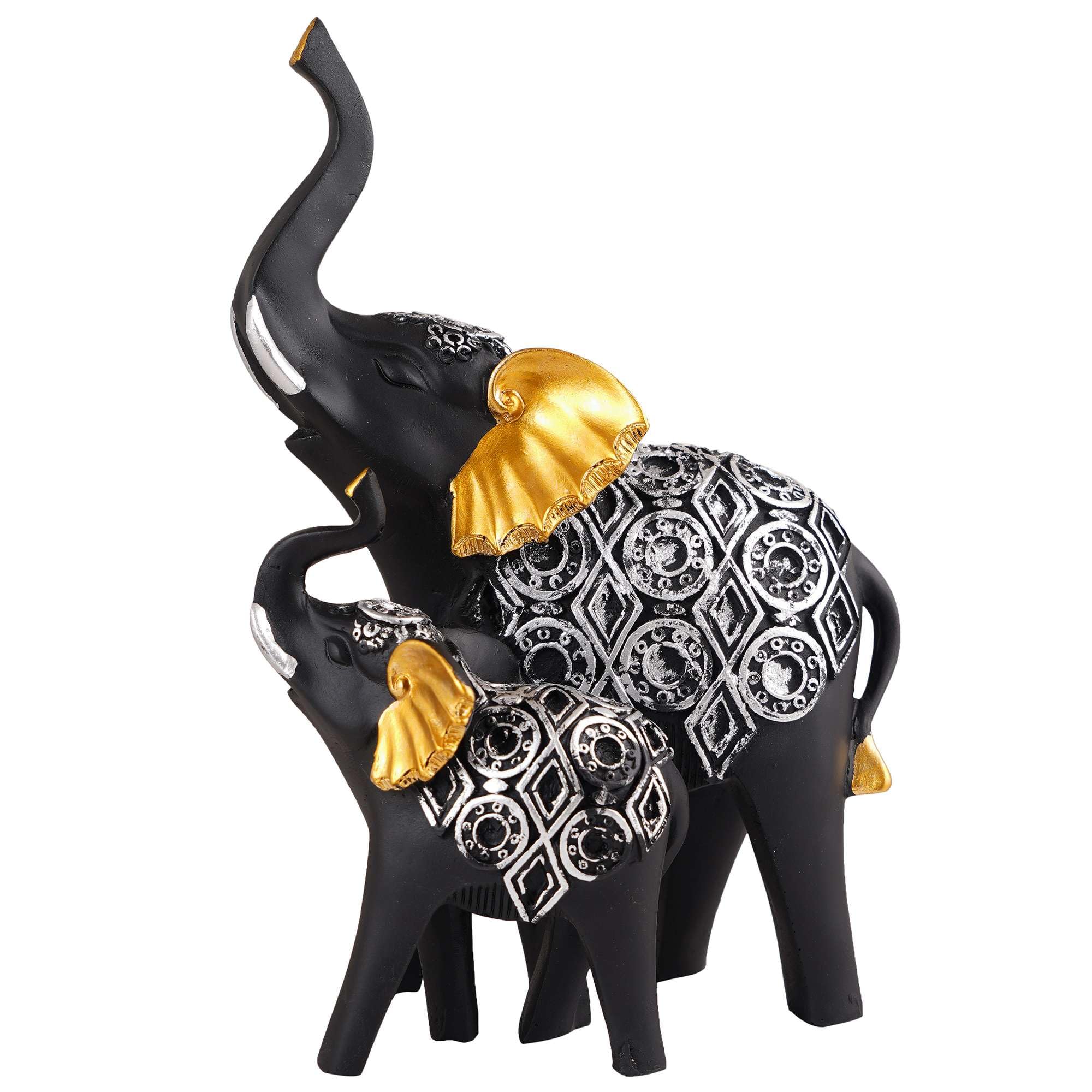 Handmade Black & Gold Elephant Statue – Resin Mother & Baby Elephant Figurine for Good Luck and Home Décor (Set Of 2) (BLACKLUXE CRAFTS) - BLACKLUXECRAFTS