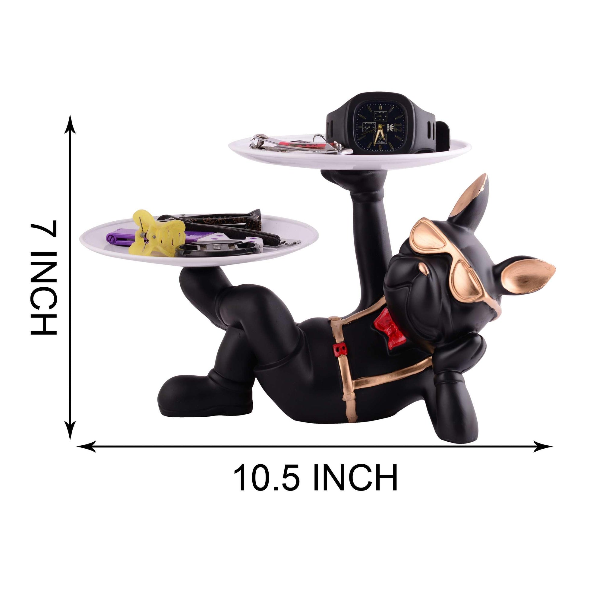 Luxury Bulldog Butler Statue with Dual Tray – Black Resin Dog Figurine for Keys, Watches & Home Décor (BLACKLUXE CRAFTS) - BLACKLUXECRAFTS