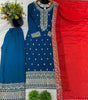 Women's Chinnon Silk Embroidered Straight Kurti With Pants and Dupatta Set (BLACKLUXE CRAFTS) - BLACKLUXECRAFTS