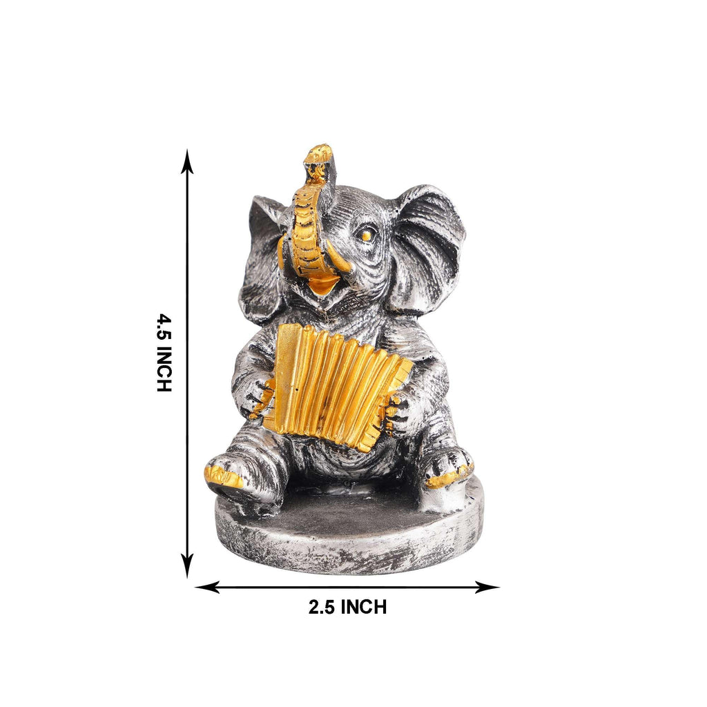 Silver Elephant Musician Figurine – Handcrafted Resin Elephant Statue with Accordion for Lucky Home Décor & Gifts (BLACKLUXE CRAFTS) - BLACKLUXECRAFTS