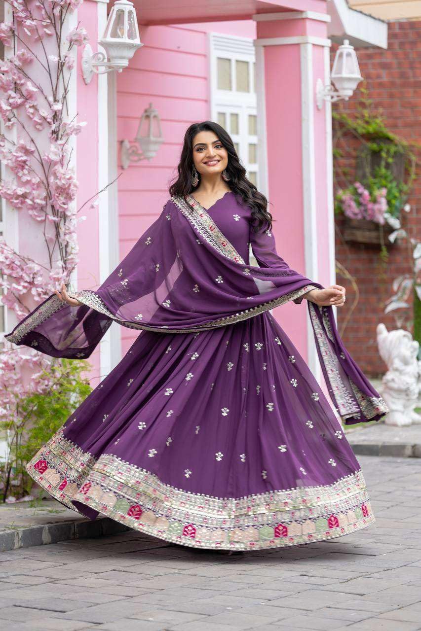 Maroon Anarkali Dress with Embroidered Dupatta | Indian Pakistani Party Wear Long Gown for Women (BLACKLUXE CRAFTS) - BLACKLUXECRAFTS