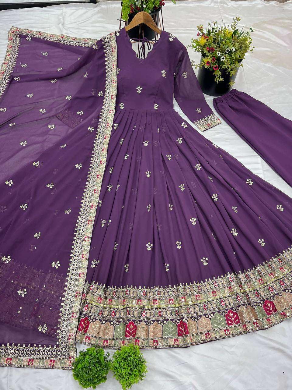 Maroon Anarkali Dress with Embroidered Dupatta | Indian Pakistani Party Wear Long Gown for Women (BLACKLUXE CRAFTS) - BLACKLUXECRAFTS