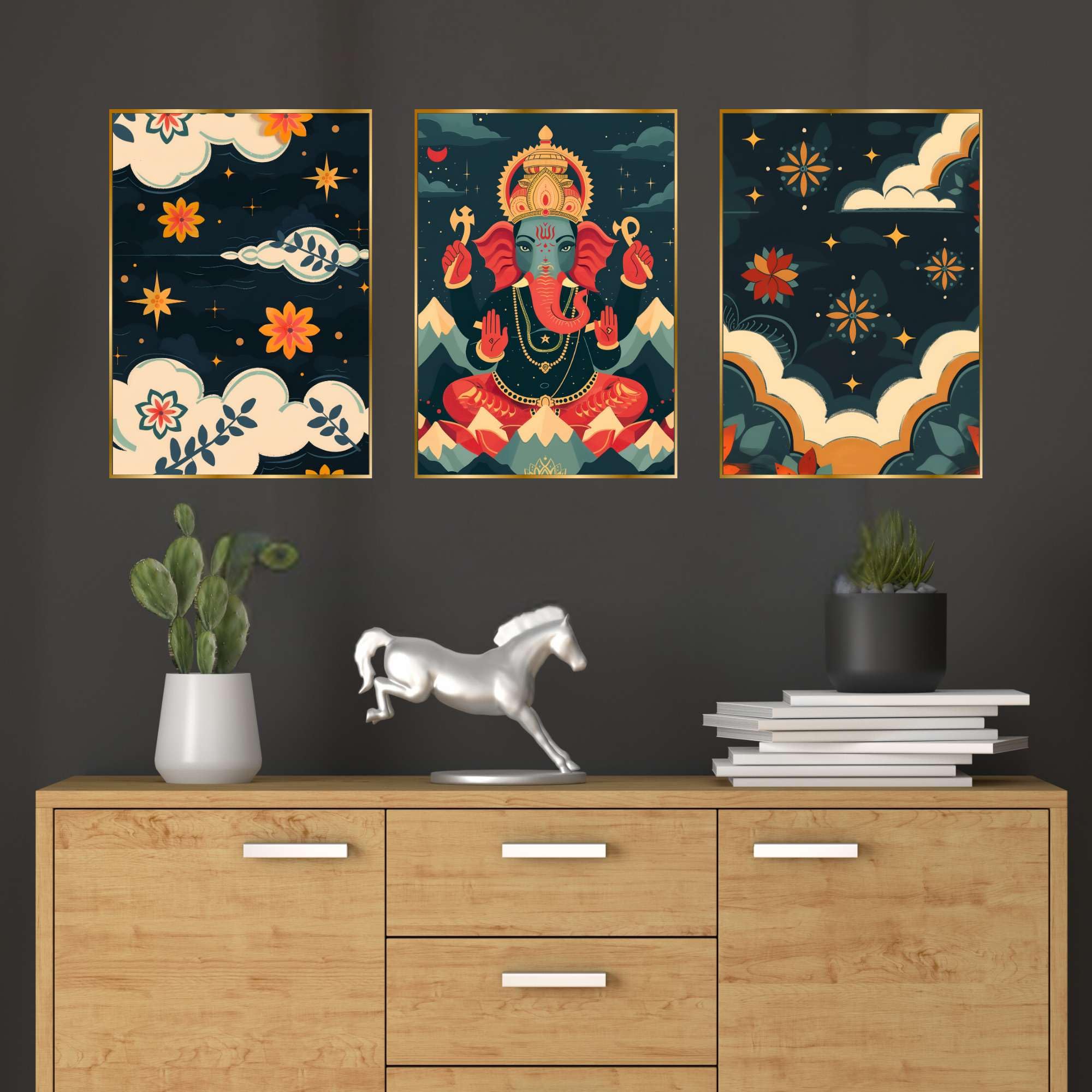 BLACKLUXE LIFESTYLE LTD Set of Three Wall Paintings for Wall Dacoration Golden Framed Wall Paintings for Living Room & Bedroom Wall Art for Home Decoration & Office Wall Décor - BLACKLUXECRAFTS