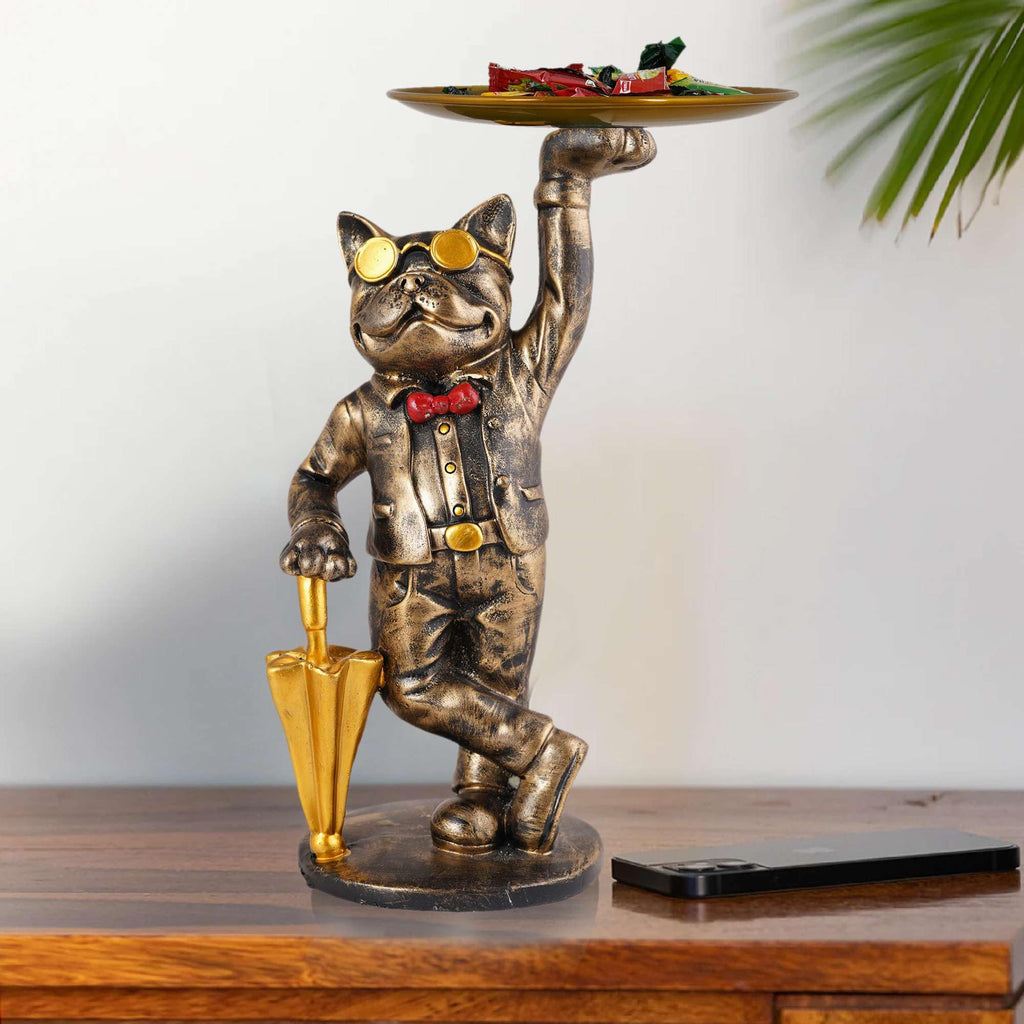 Vintage Gold Bulldog Butler Statue with Tray – Resin Dog Figurine Candy Dish & Decorative Organizer for Home Décor (BLACKLUXE CRAFTS) - BLACKLUXECRAFTS